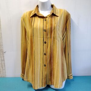Vintage Cathy Che Striped Button Up Shirt Shoulder Pads Size 12